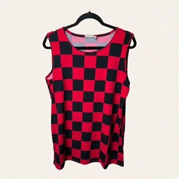 0503. ZENANA SLEEVELESS TOP CHECKERED RED/BLACK IN COLOR SIZE LARGE - Picture 2 of 10